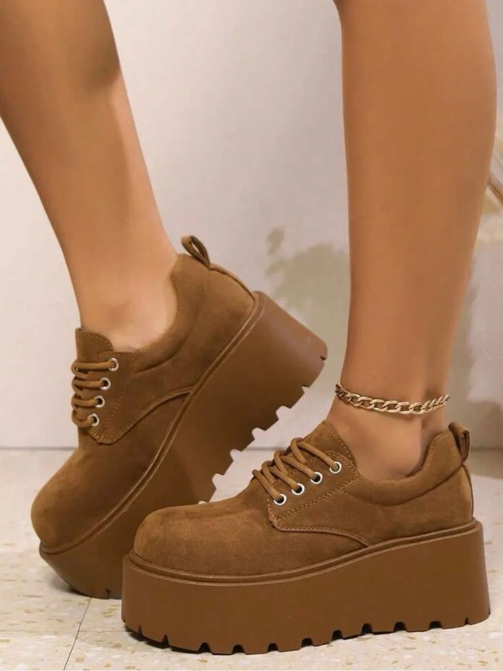 Women’s Platform Lace-Up Sneakers in Brown - Picture 12 of 13